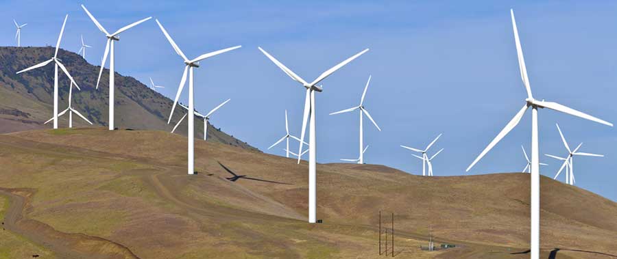 Wind turbines generate clean energy in the Palouse region of Washington State