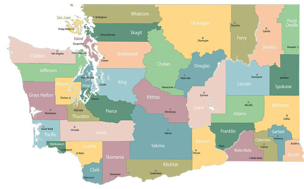 Map showing Washington State counties.