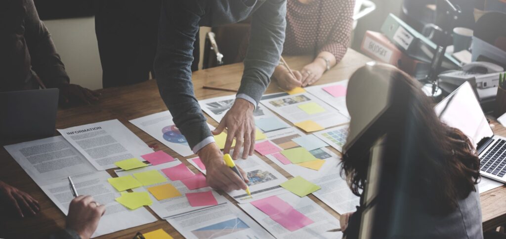 Planning using sticky notes with a partner