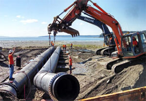 Tractor working on project near waterfront