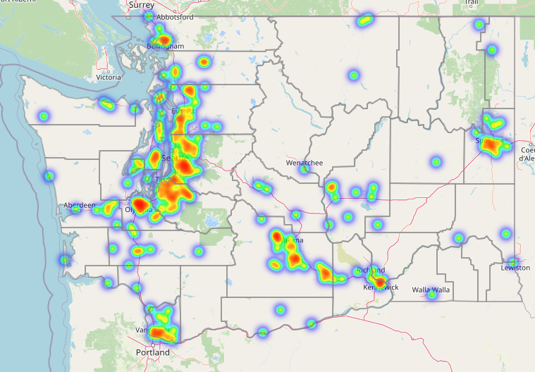 WA map of firearm-related homicides