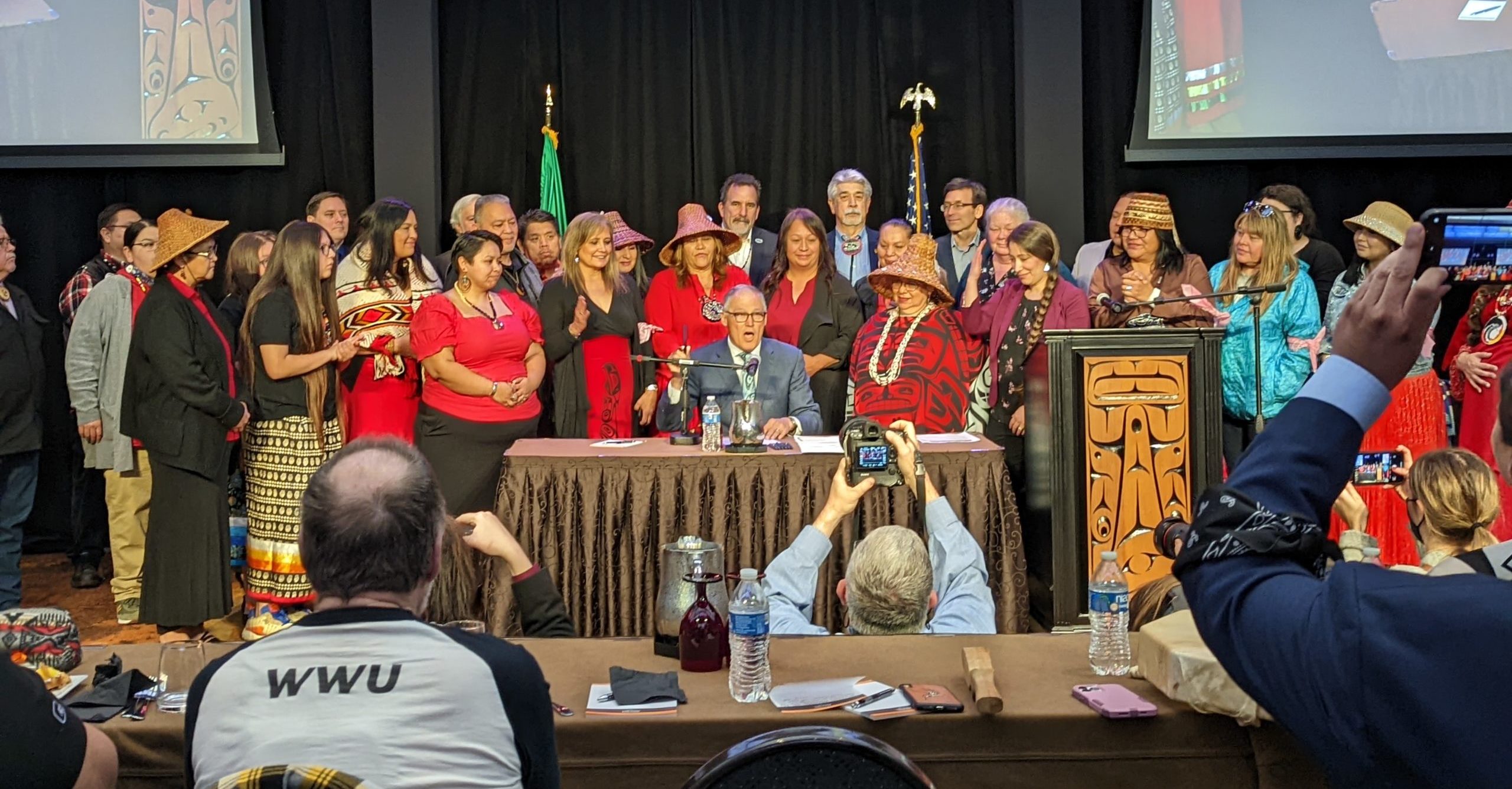 The Department of Commerce’s new Tribal Liaison, Michelle Gladstone-Wade attends Governor Inslee’s landmark bill signing at the Tulalip Resort