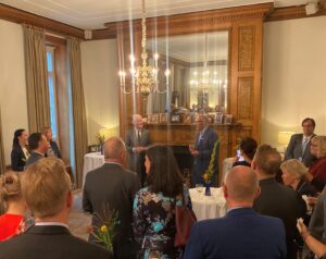 U.S. Ambassador to Finland, Douglas Hickey hosts Gov. Jay Inslee and members of a Washington state trade delegation in September 2022