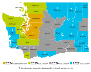 Map of Washington Counties organized by update years