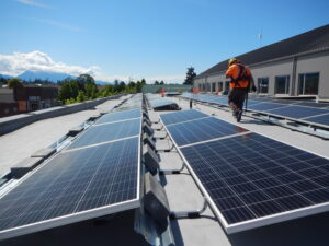 Photo of rooftop solar array on the Civic Center building in Sequim WA