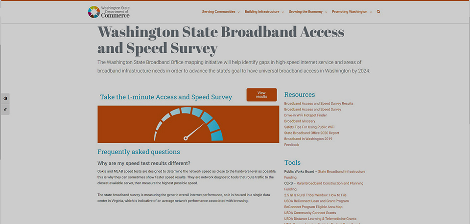 Washington State Broadband Office speed survey and results