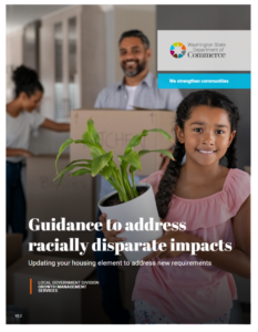 Picture of family moving in with text stating this document provides guidance to racially disparate impacts in housing.