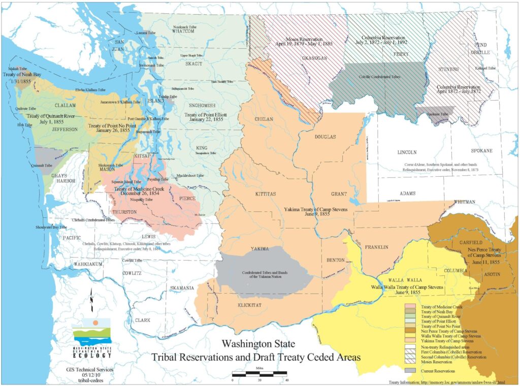 Tribal Reservations and Draft Treaty Ceded Areas in Washington
