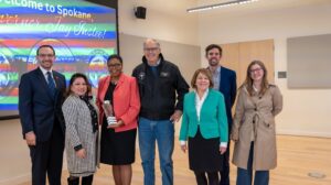 Photo of governor Inslee and Spokane leaders for smart communities award presentation