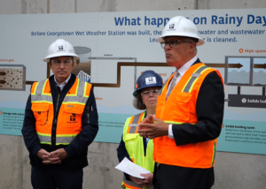 Gov. Jay Inslee and King County Executive Dow Constantine speak at the Georgetown Wet Weather Treatment Station.