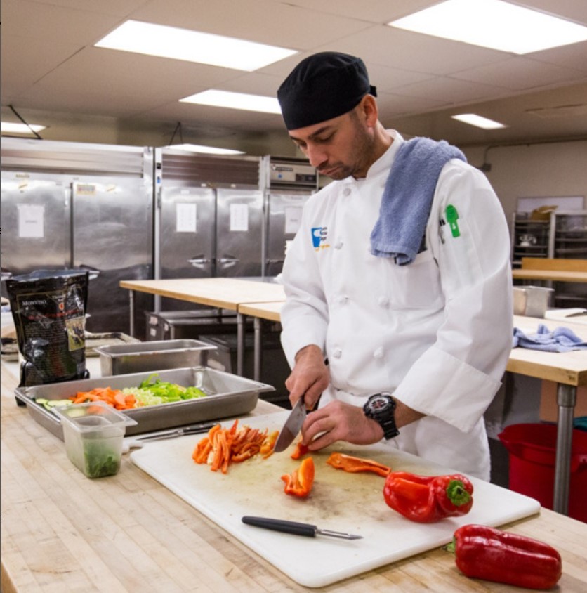 A culinary student preps food in South Seattle College’s newly renovated kitchen. Photo courtesy of South Seattle College.