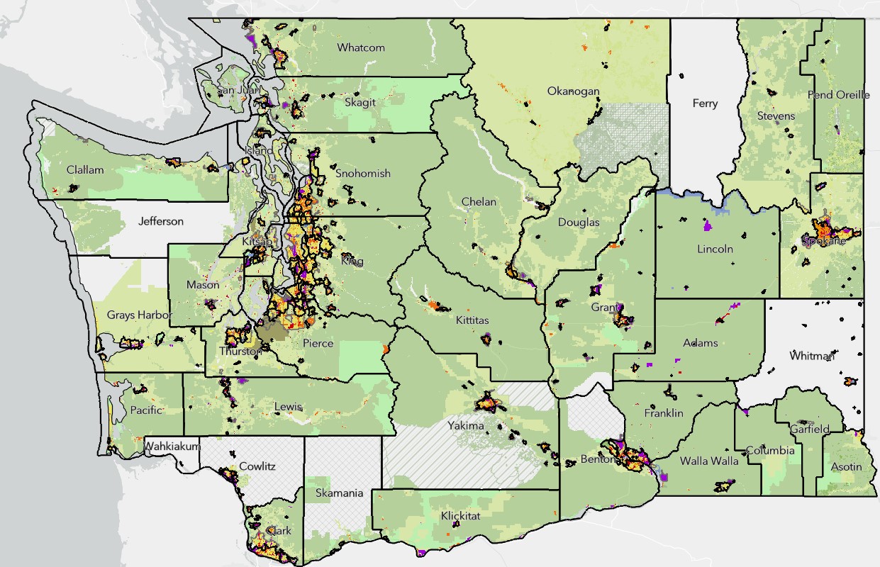 A statewide view of the Washington State Zoning Atlas, which compiles zoning data from local jurisdictions into standardized categories for easy comparison.