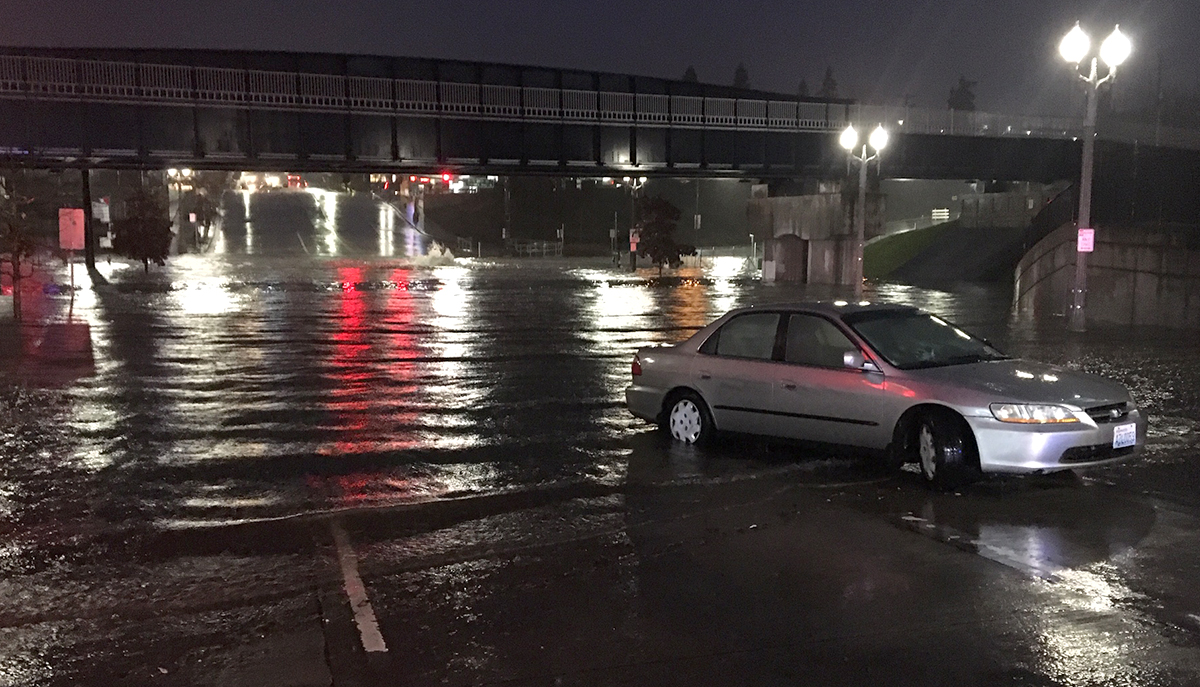 A flooded road in Tacoma.